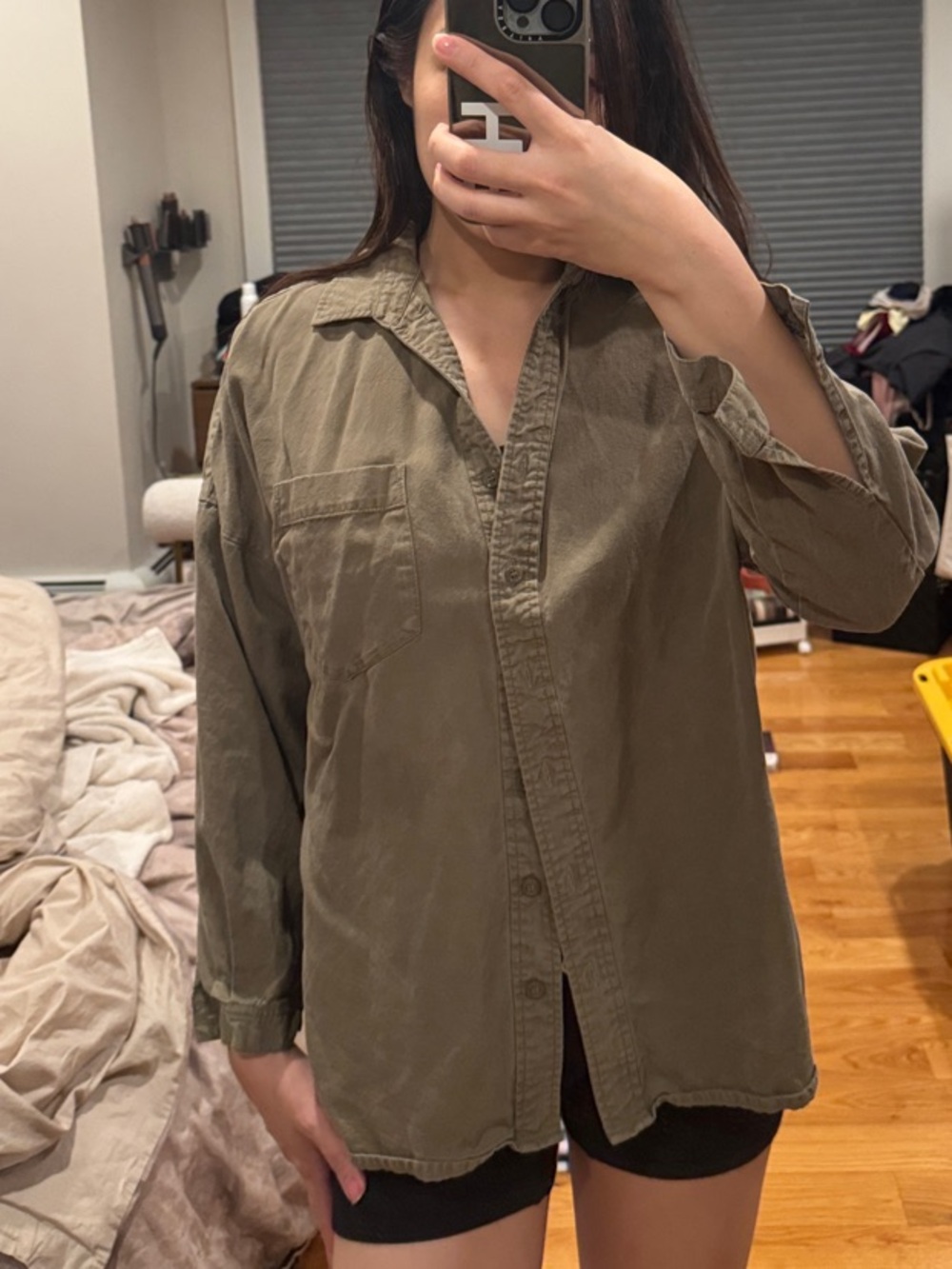 Moussy Olive Green Casual Button-Down Shirt